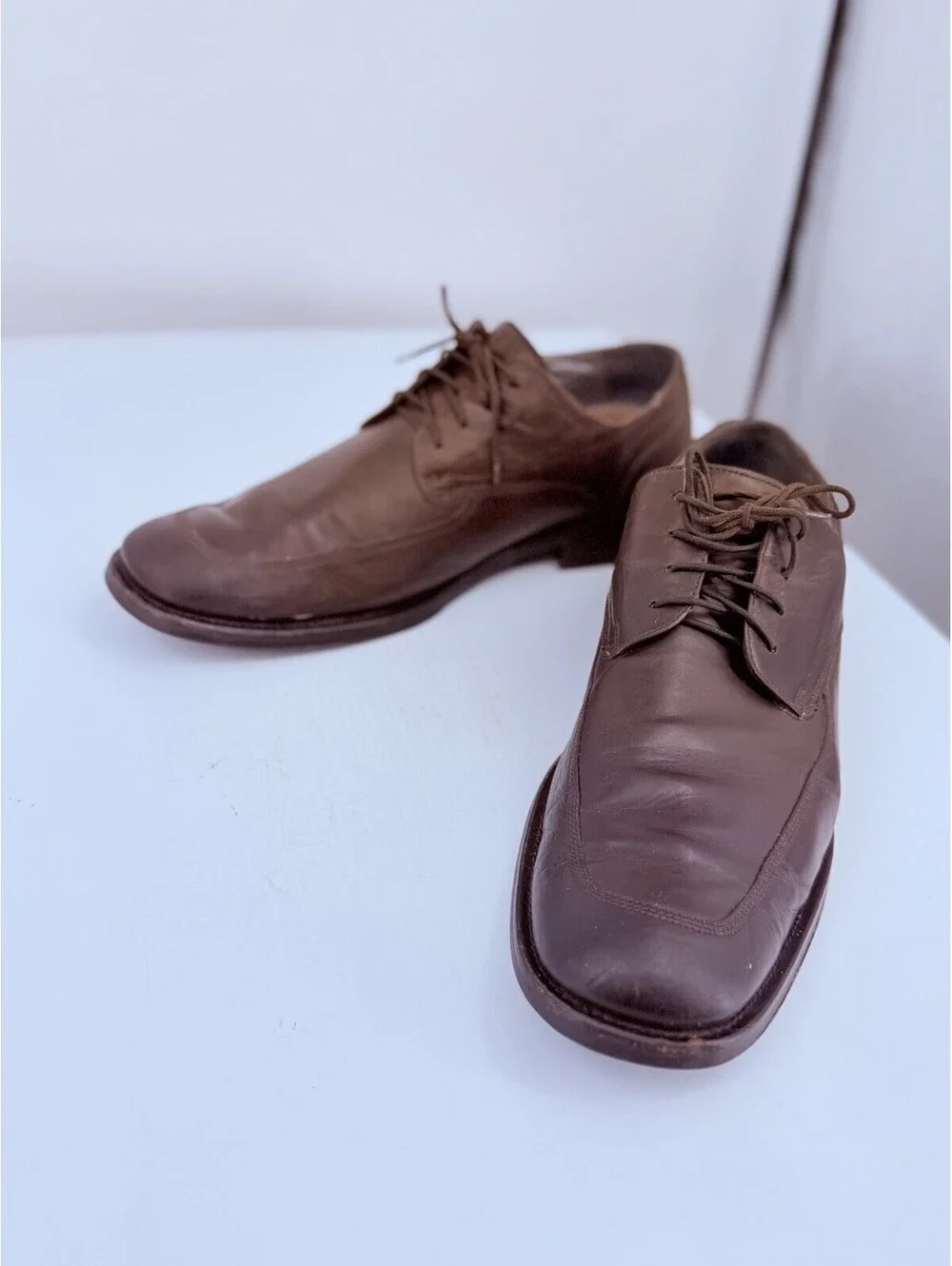 Kenneth Cole New York Men 13 Brown Leather Dress Shoes Made Romania Silver Tech